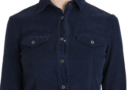 Camicia a maniche lunghe in velluto a coste blu cotone Acht