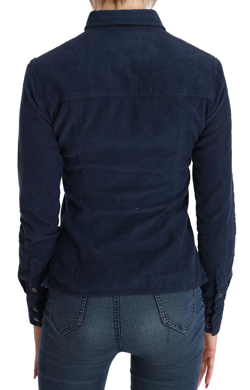 Camicia a maniche lunghe in velluto a coste blu cotone Acht