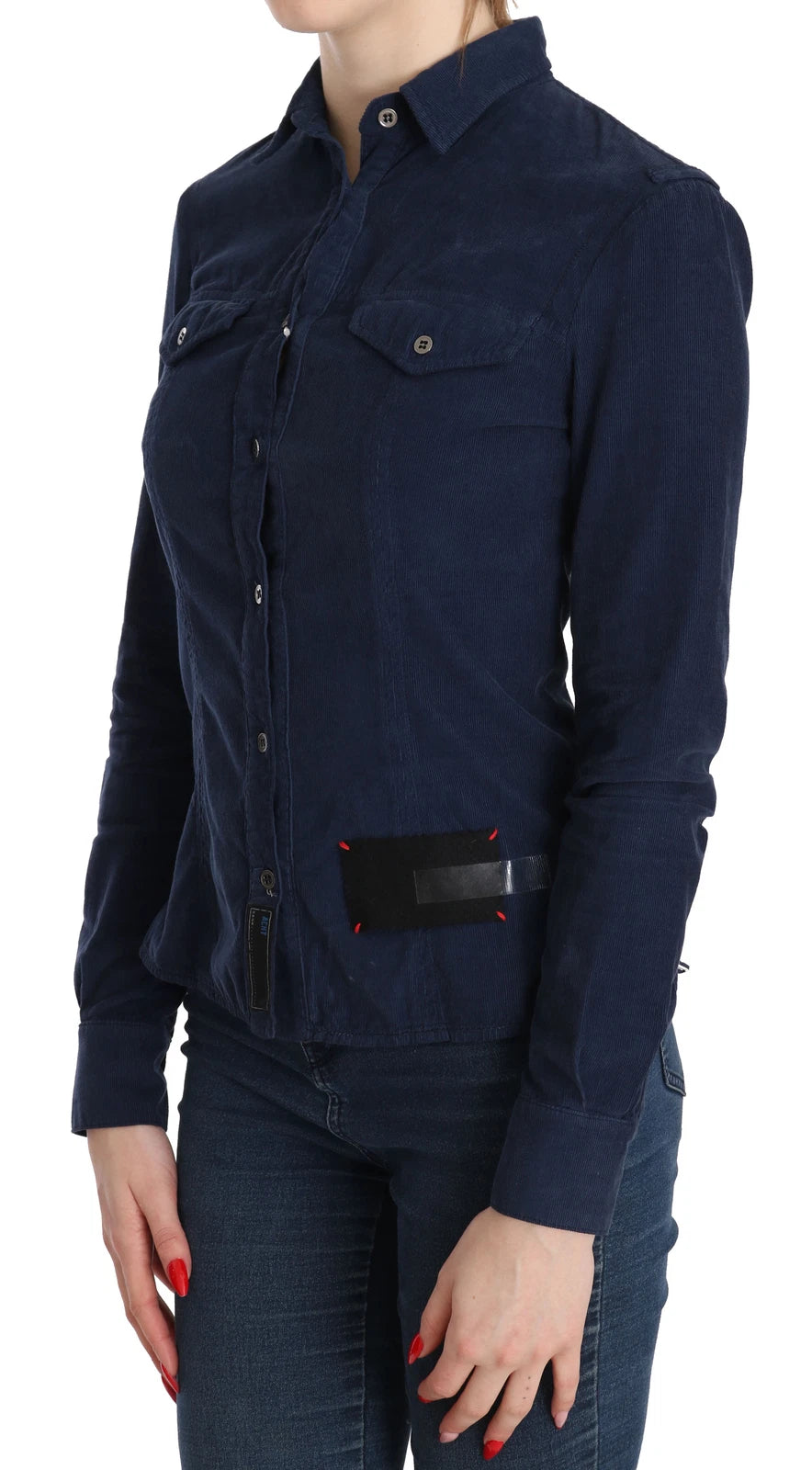 Camicia a maniche lunghe in velluto a coste blu cotone Acht