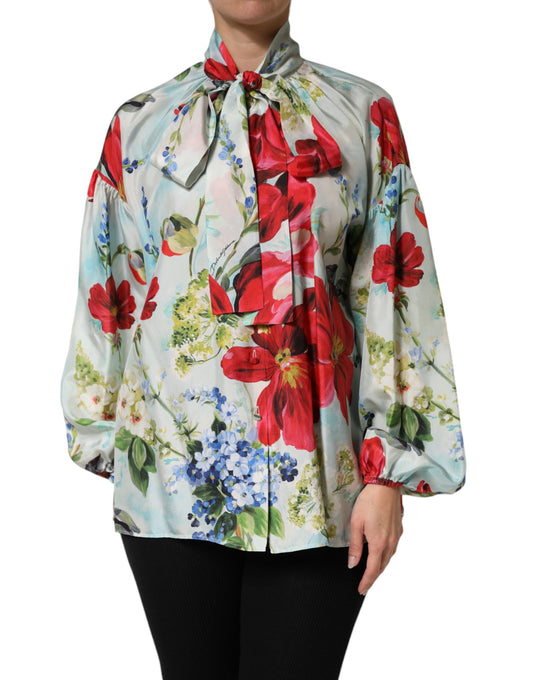 Dolce &amp; Gabbana Top blusa a maniche lunghe con stampa floreale multicolore