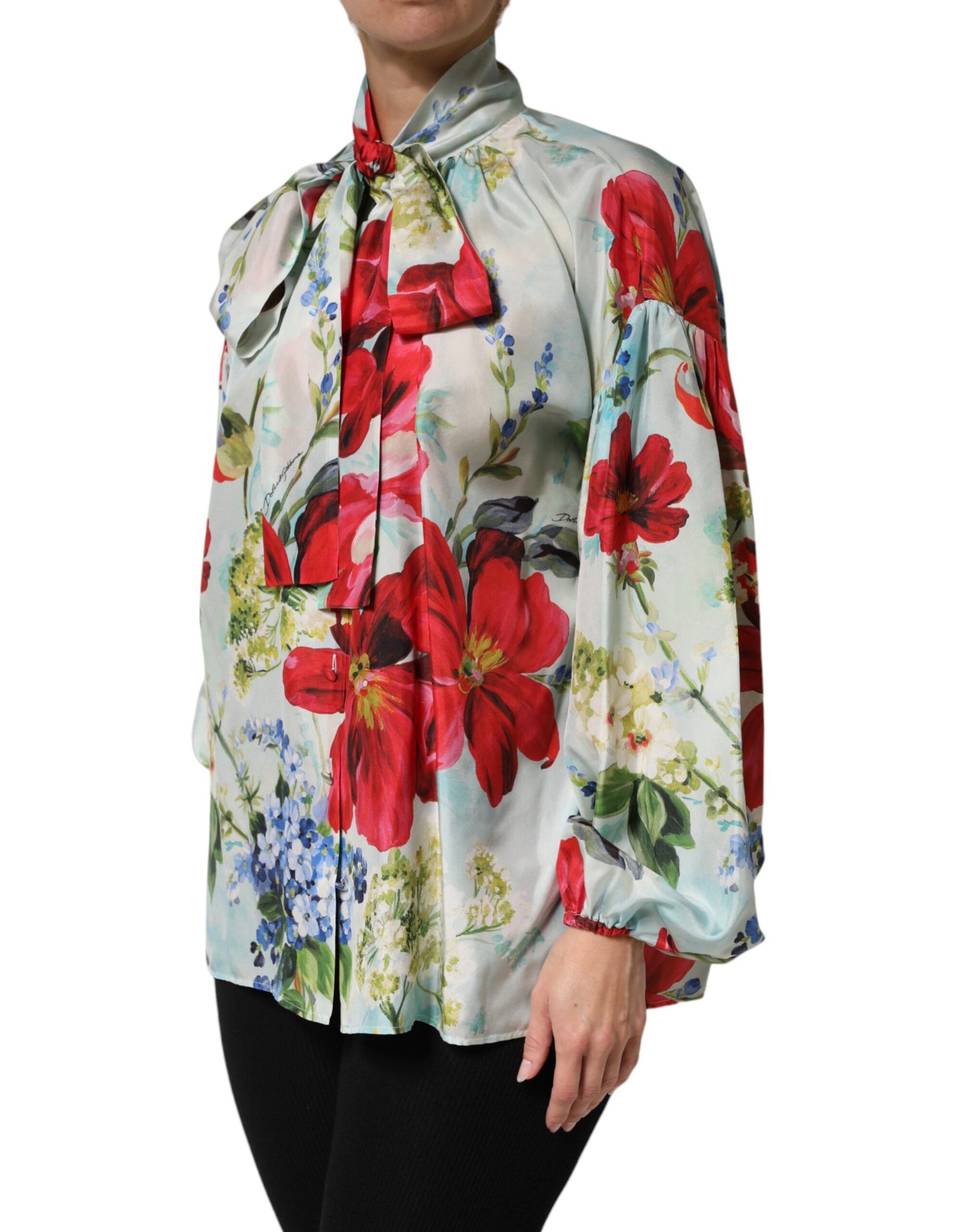 Dolce &amp; Gabbana Top blusa a maniche lunghe con stampa floreale multicolore