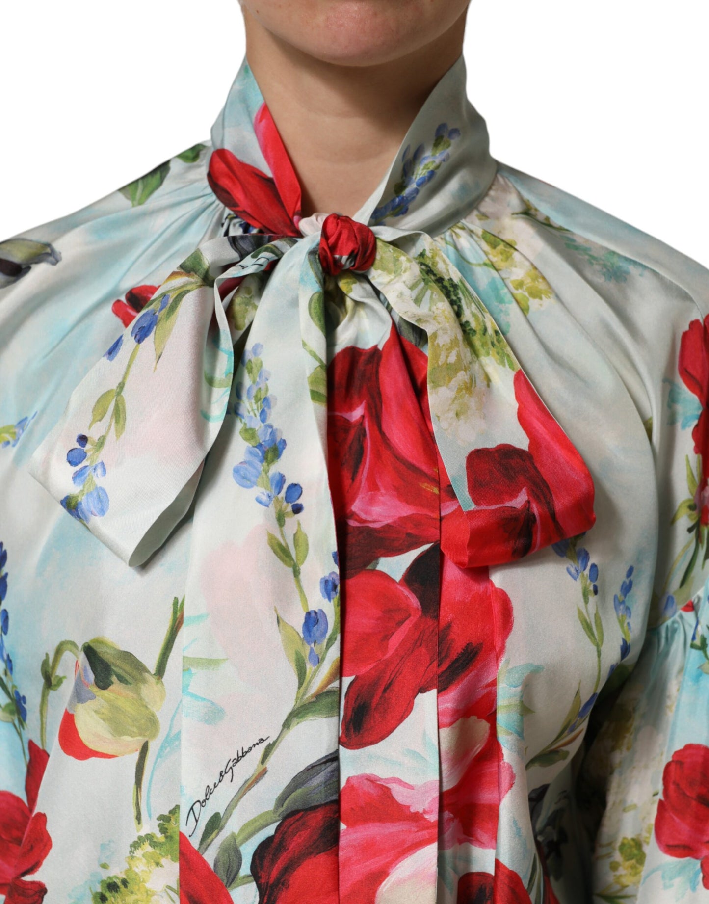 Dolce &amp; Gabbana Top blusa a maniche lunghe con stampa floreale multicolore