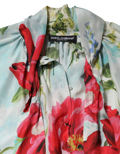 Dolce &amp; Gabbana Top blusa a maniche lunghe con stampa floreale multicolore