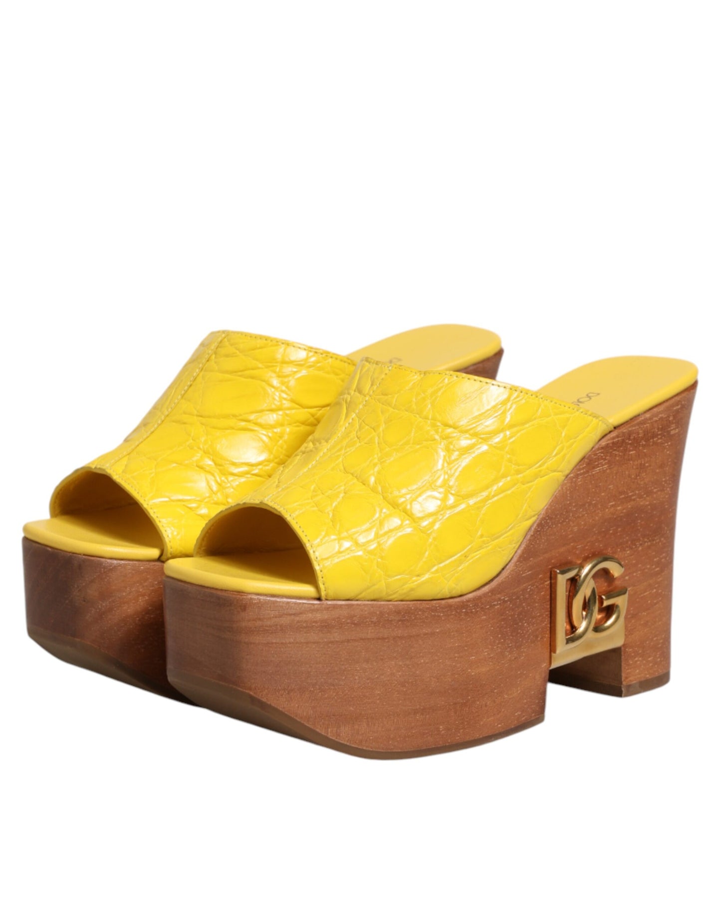 Scarpe con zeppa in pelle gialla Dolce & Gabbana