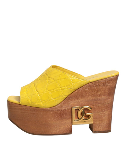 Scarpe con zeppa in pelle gialla Dolce & Gabbana