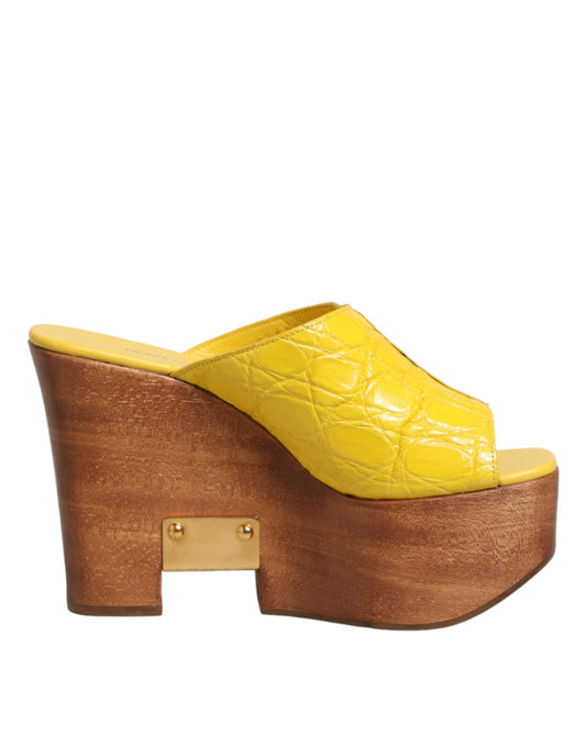 Scarpe con zeppa in pelle gialla Dolce & Gabbana