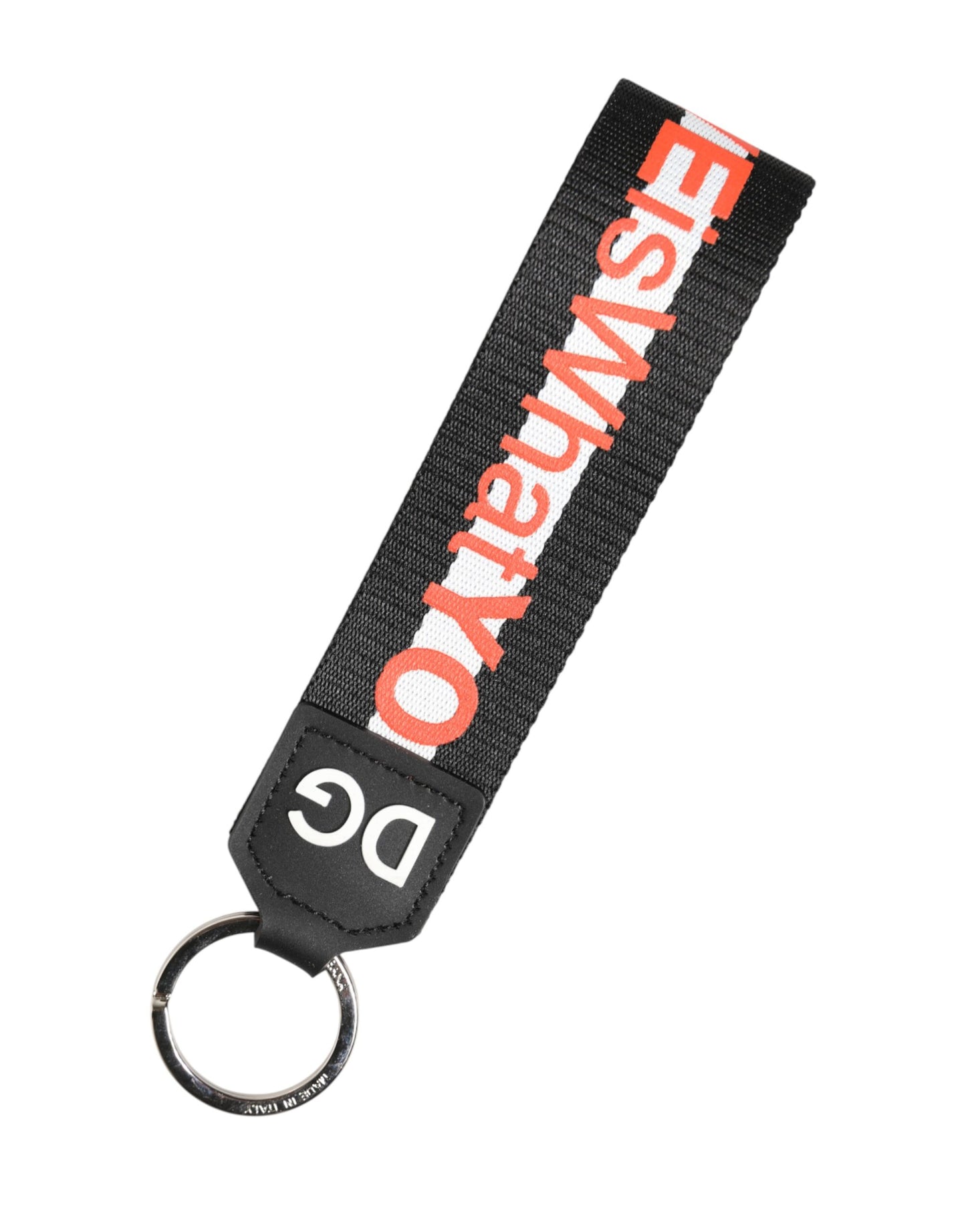 Portachiavi Dolce &amp; Gabbana in ottone argentato con logo nero in poliestere