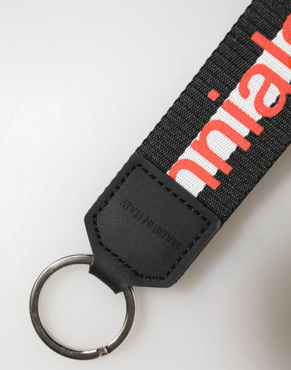 Portachiavi Dolce &amp; Gabbana in ottone argentato con logo nero in poliestere