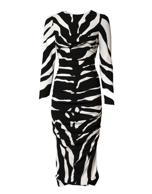 Dolce &amp; Gabbana Abito midi in viscosa zebrata bianco e nero