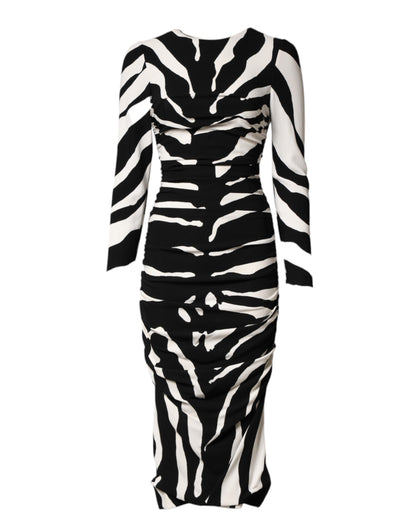 Dolce &amp; Gabbana Abito midi in viscosa zebrata bianco e nero