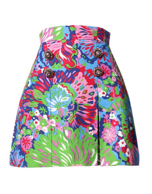 Mini shorts a vita alta con bottoni floreali multicolori Dolce &amp; Gabbana