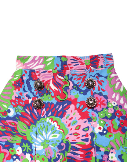 Mini shorts a vita alta con bottoni floreali multicolori Dolce &amp; Gabbana