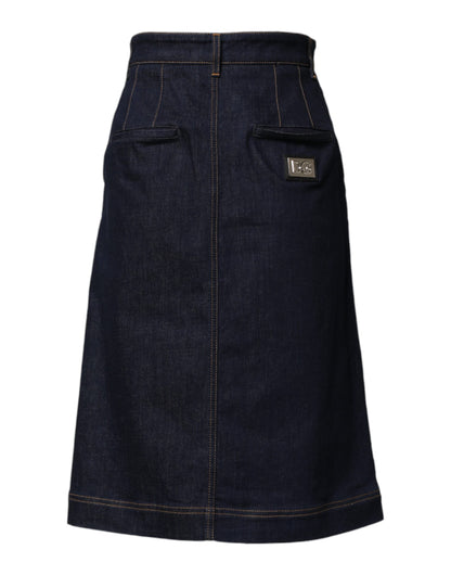 Gonna midi in denim a trapezio in cotone blu scuro Dolce &amp; Gabbana