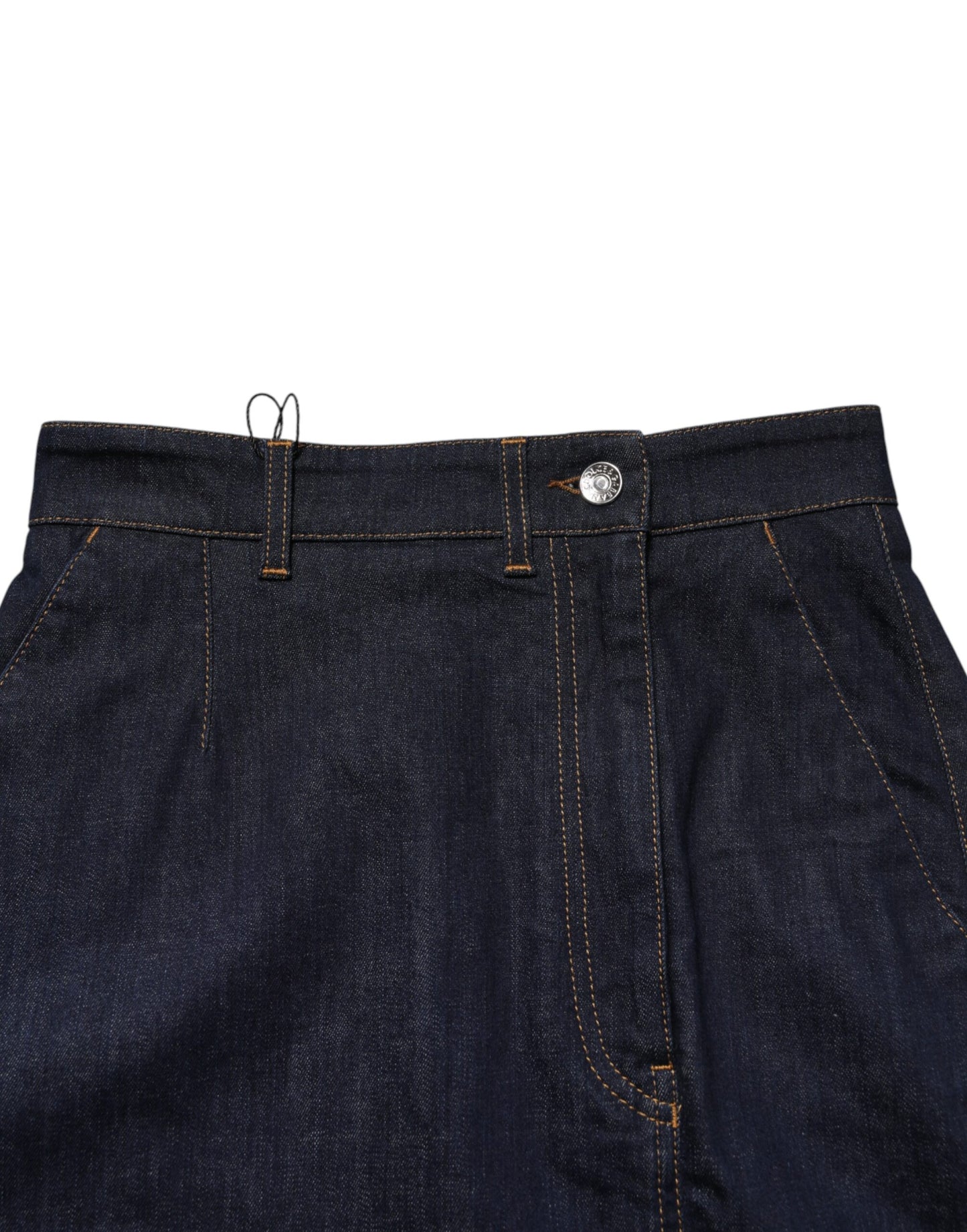 Gonna midi in denim a trapezio in cotone blu scuro Dolce &amp; Gabbana