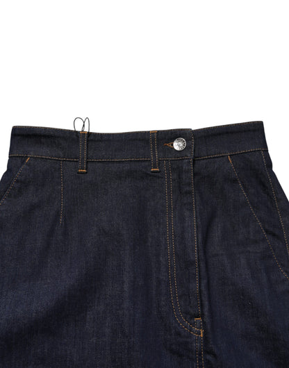 Gonna midi in denim a trapezio in cotone blu scuro Dolce &amp; Gabbana