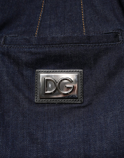 Gonna midi in denim a trapezio in cotone blu scuro Dolce &amp; Gabbana