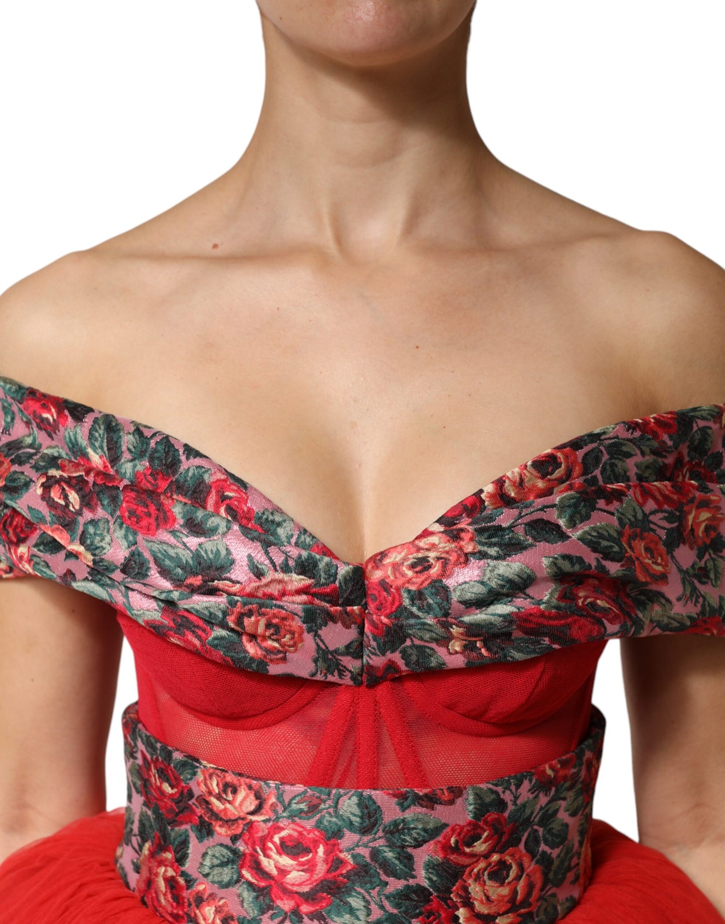 Dolce &amp; Gabbana Abito a trapezio con spalle scoperte e stampa floreale rossa