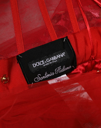 Dolce &amp; Gabbana Abito a trapezio con spalle scoperte e stampa floreale rossa