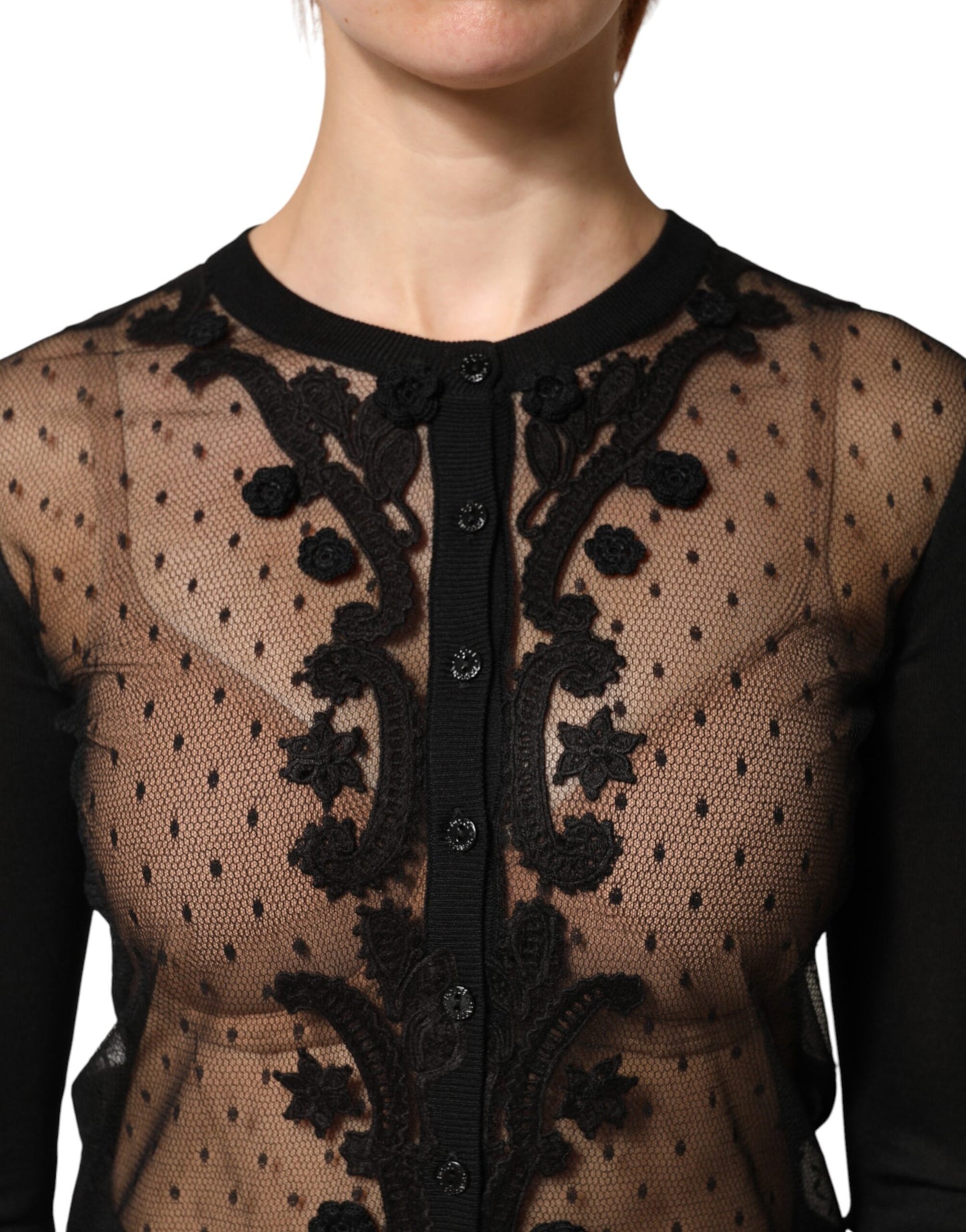 Dolce & Gabbana Cardigan nero trasparente con bottoni