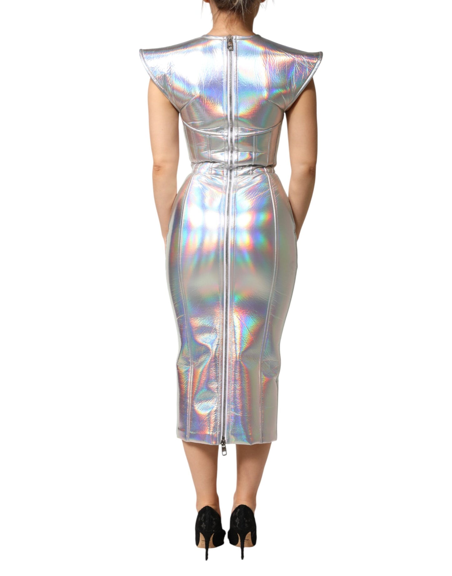 Abito midi aderente a tubino color argento iridescente Dolce &amp; Gabbana