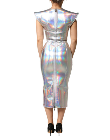 Abito midi aderente a tubino color argento iridescente Dolce &amp; Gabbana