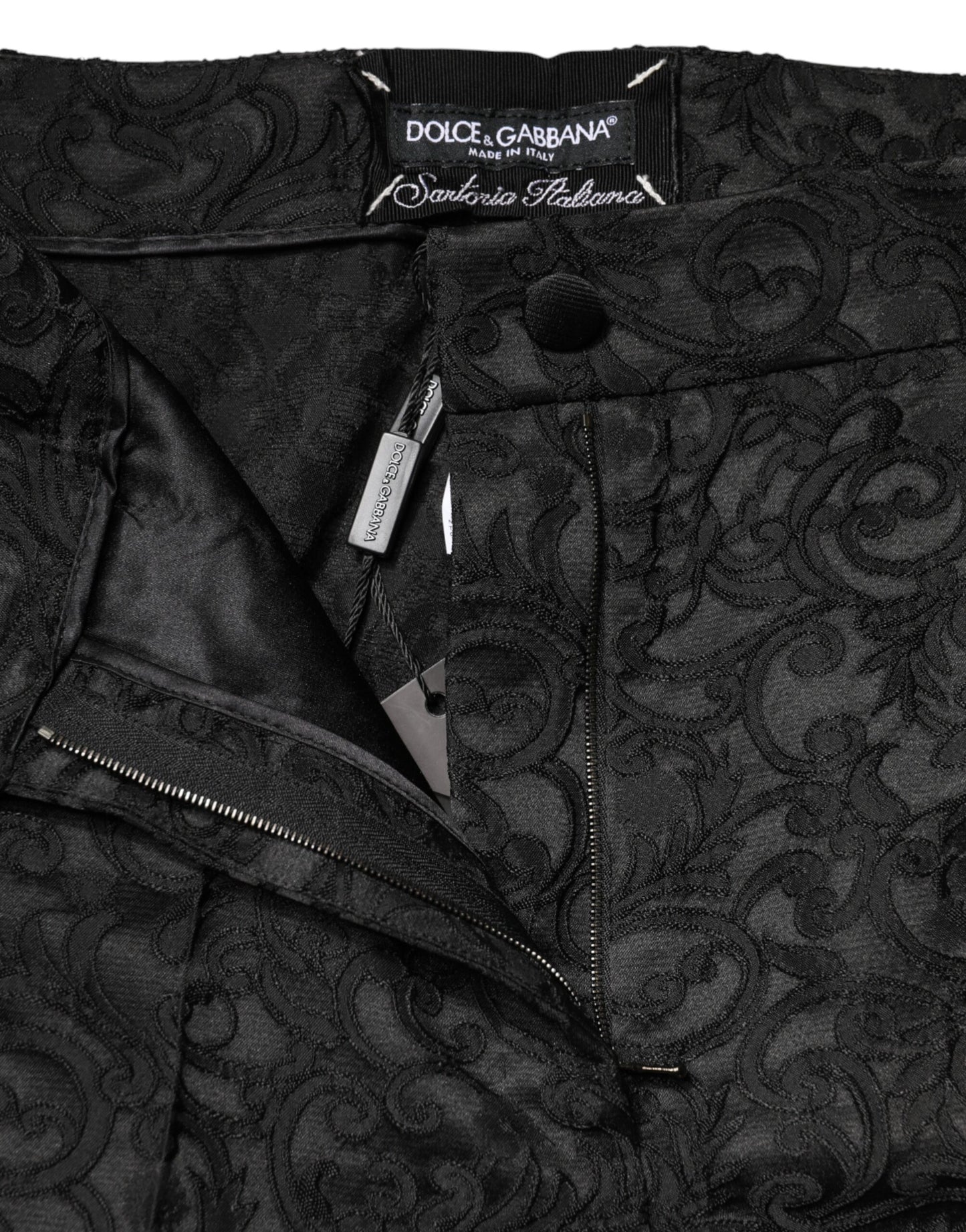 Pantaloni a vita alta in broccato floreale nero Dolce &amp; Gabbana