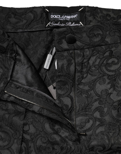 Pantaloni a vita alta in broccato floreale nero Dolce &amp; Gabbana
